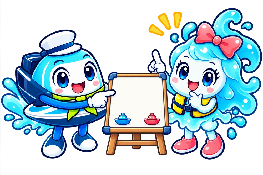 レースの作戦を考えるぼぼぼー君とぼぼぼーちゃん