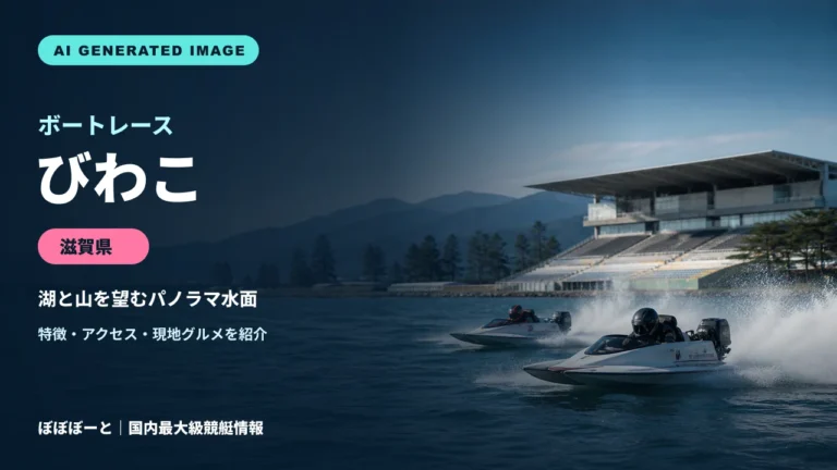 ボートレースびわこの特徴をテーマに制作したフォトリアル調AI生成イメージ