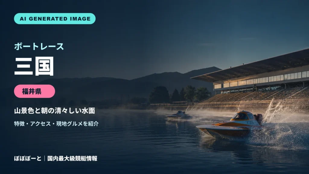 ボートレース三国の特徴をテーマに制作したフォトリアル調AI生成イメージ