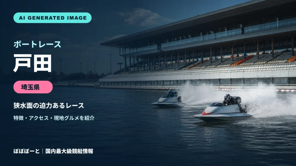 ボートレース戸田の特徴をテーマに制作したフォトリアル調AI生成イメージ